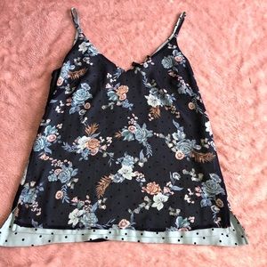 WHBM XS reversible blue floral and polka dot cami